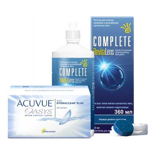 Контактные линзы Acuvue Oasys 24 линзы R 8.8 -2.00 + Раствор Complete RevitaLens 360 мл в Аптека Миницен