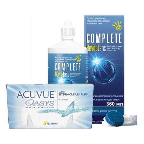 Контактные линзы Acuvue Oasys 6 линз R 8.4 -11.00 + Раствор Complete RevitaLens 360 мл в Аптека Миницен